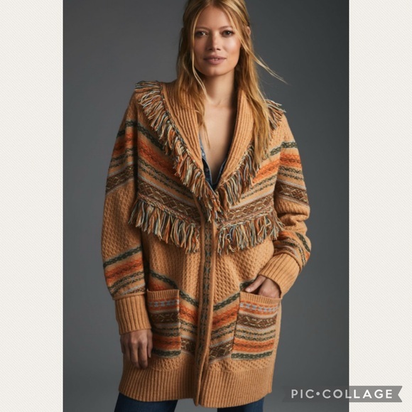 :Price Firm: Anthropologie Fringed Cardigan Sweater in Neutral Pattern - Picture 2 of 11